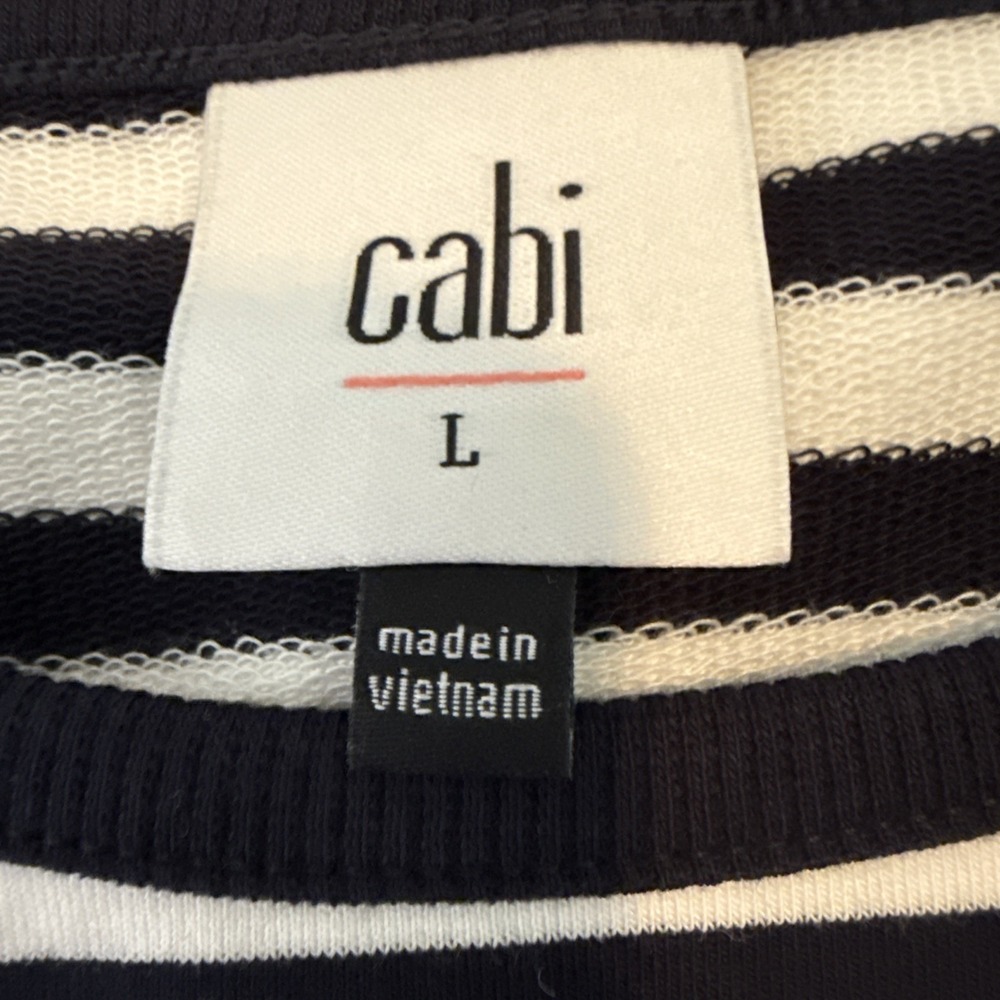 CAbi Women Sleeveless Top L Navy White Striped Illusion Tee Stretch‎ Pattern - Picture 3 of 8